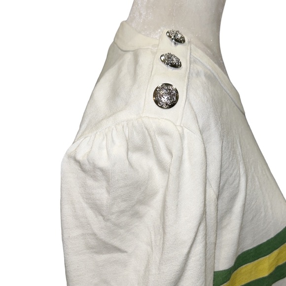 Veronica Beard x Kate Shelter Pouf Sleeve Striped Button Shoulder Top Tee - L - Picture 10 of 15